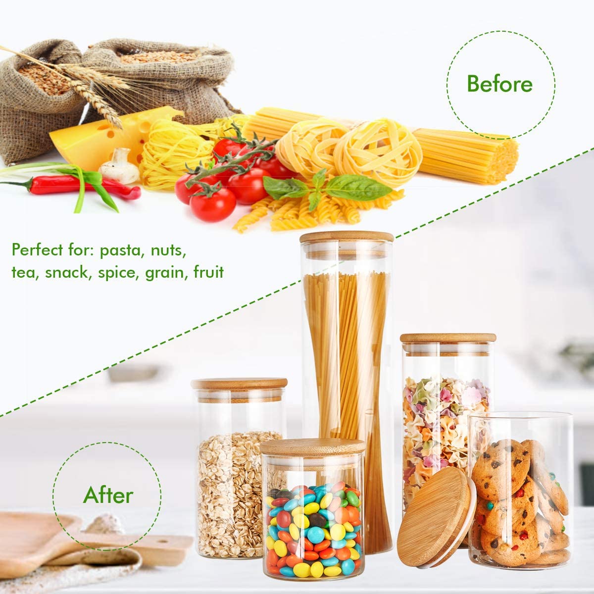 8.5cm Multi pcs set Non-toxic kitchen stackable food storage glass canister set food storage glass jars set