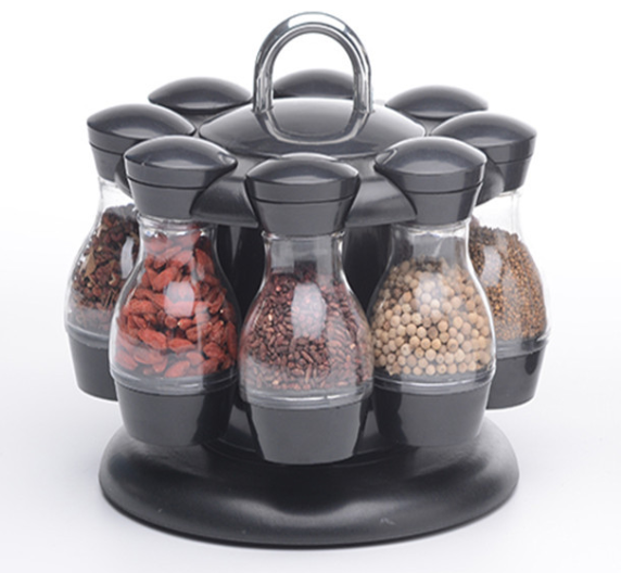 8-Head Creative Bowling Rotatable Plastic Seasoning Rack Jar Box Bottle set