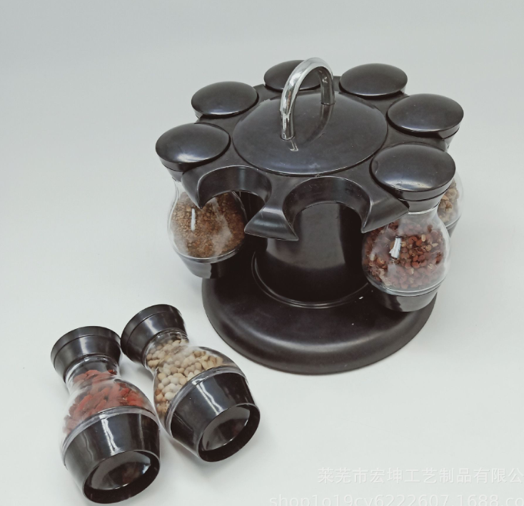 8-Head Creative Bowling Rotatable Plastic Seasoning Rack Jar Box Bottle set