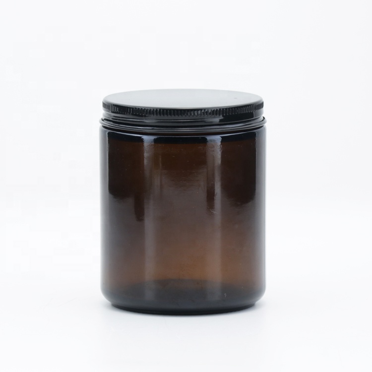 8 OZ 16 OZ Empty Amber Aromatherapy Candle Mug And Jar With Black Aluminum Cap