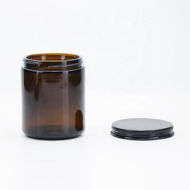 8 OZ 16 OZ Empty Amber Aromatherapy Candle Mug And Jar With Black Aluminum Cap