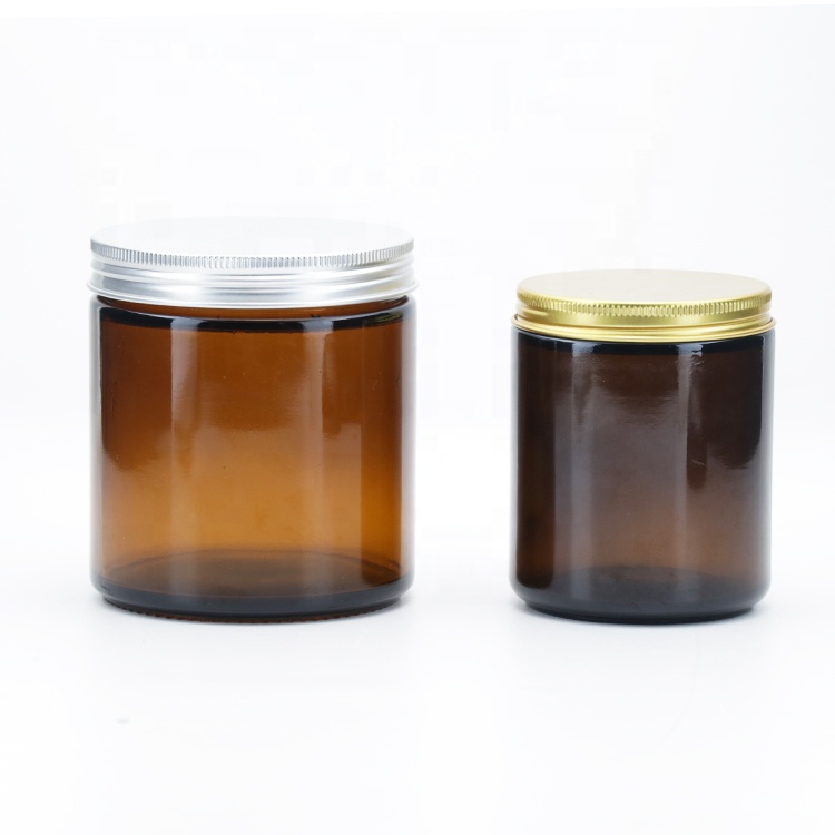 8 OZ 16 OZ Empty Amber Aromatherapy Candle Mug And Jar With Black Aluminum Cap