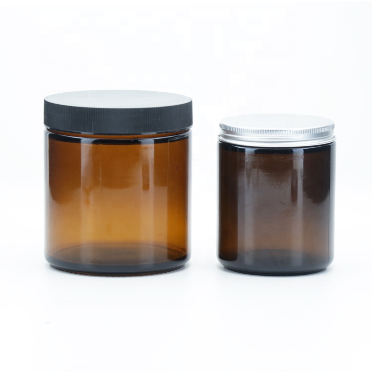 8 OZ 16 OZ Empty Amber Aromatherapy Candle Mug And Jar With Black Aluminum Cap