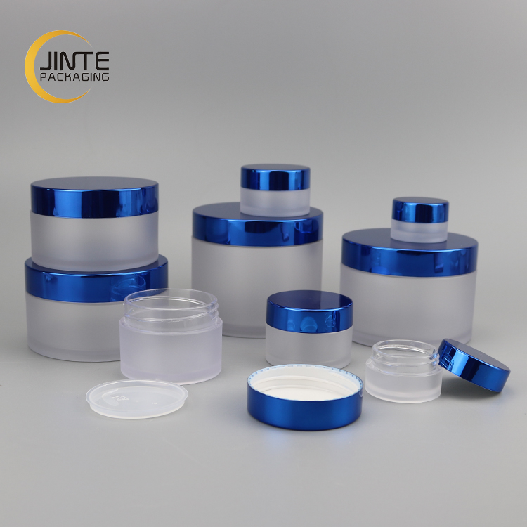 8 OZ 250ml Cosmetic Skin Care Beauty Face Cream PETG Frosted Jar with Shiny Blue