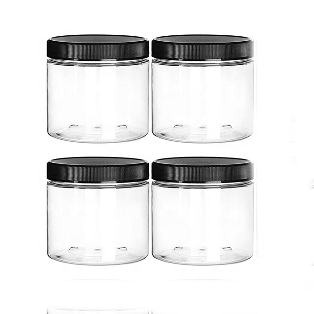 8 OZ Clear Wide Mouth Pet Clear Jars 250ml clear PET plastic cream butter jars with white ribbed plastic caps