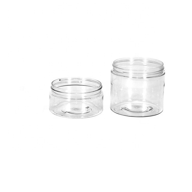 8 OZ Clear Wide Mouth Pet Clear Jars 250ml clear PET plastic cream butter jars with white ribbed plastic caps