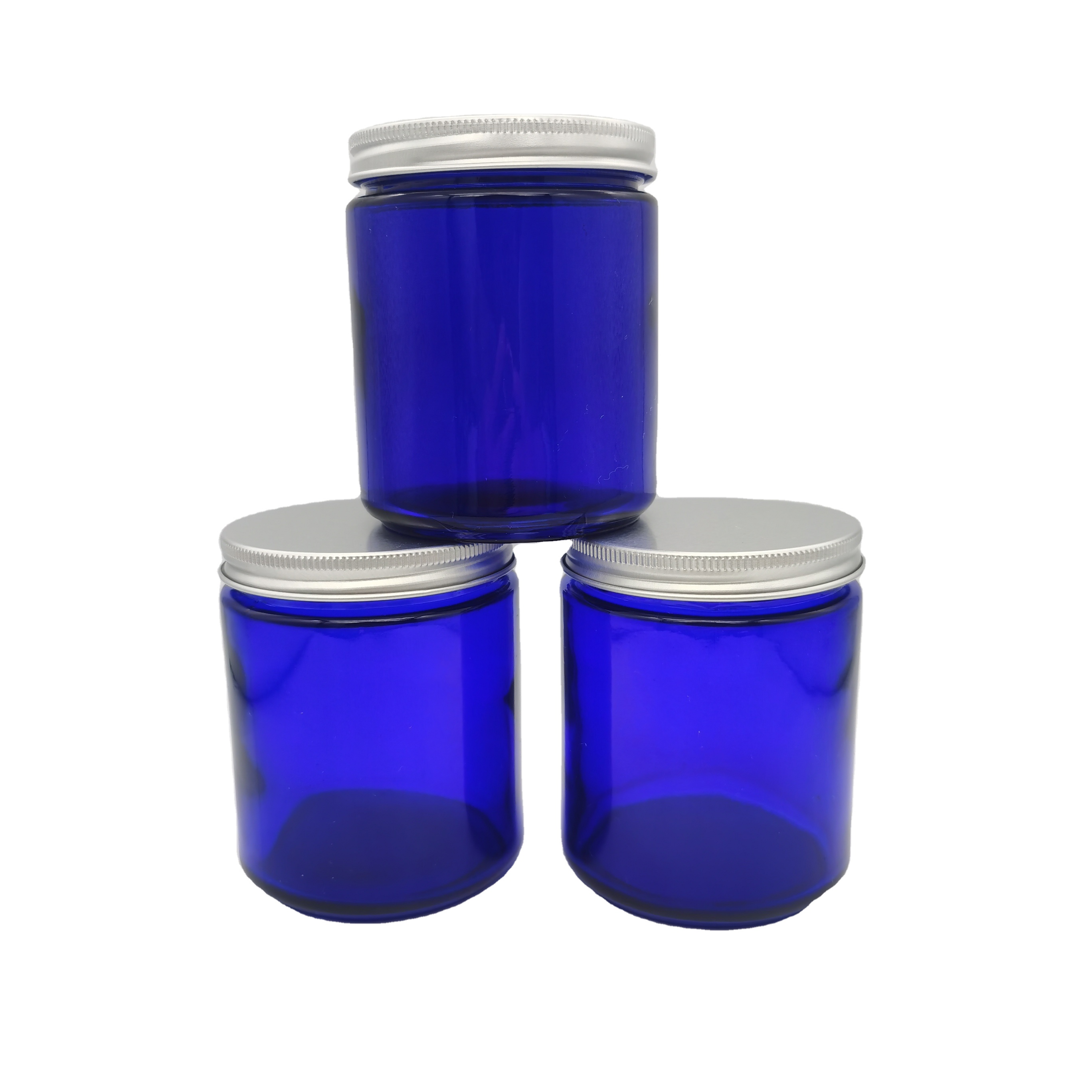 8 OZ Cobalt Blue Refillable Cosmetic glass Jars with Aluminum Screw cap, Round Containers For Beauty Products, Cream
