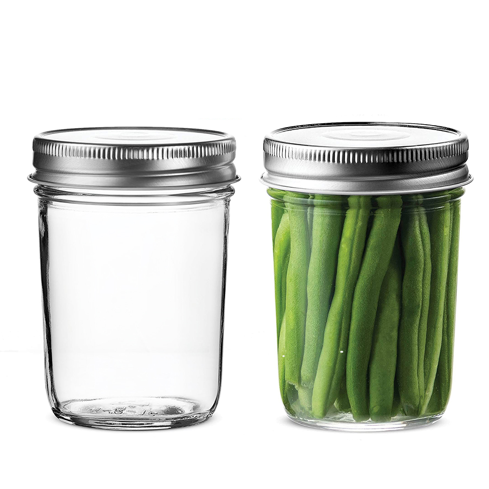 8 Ounce Glass Regular Mouth Mason Jars with Silver Metal Airtight Lids for Food Storage