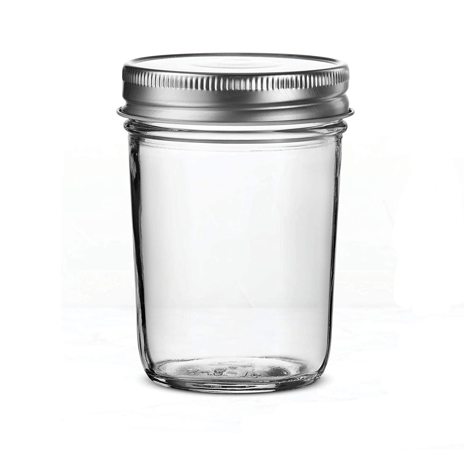 8 Ounce Glass Regular Mouth Mason Jars with Silver Metal Airtight Lids for Food Storage