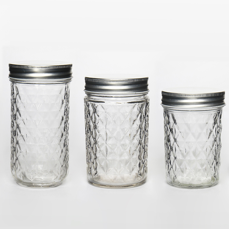 8 Ounce Glass Taper Regular Mouth Mason Quilted Jam Canning Jars with Metal lids