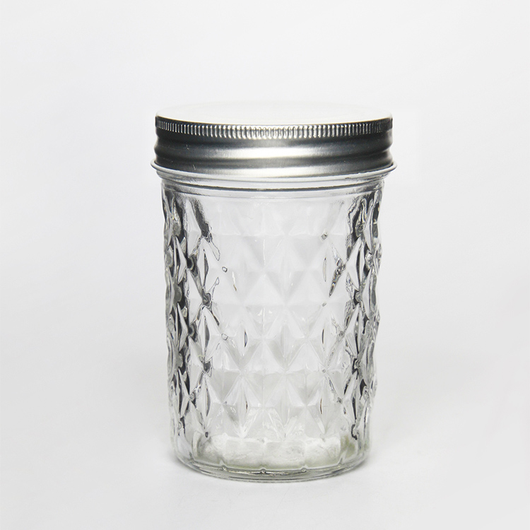 8 Ounce Glass Taper Regular Mouth Mason Quilted Jam Canning Jars with Metal lids