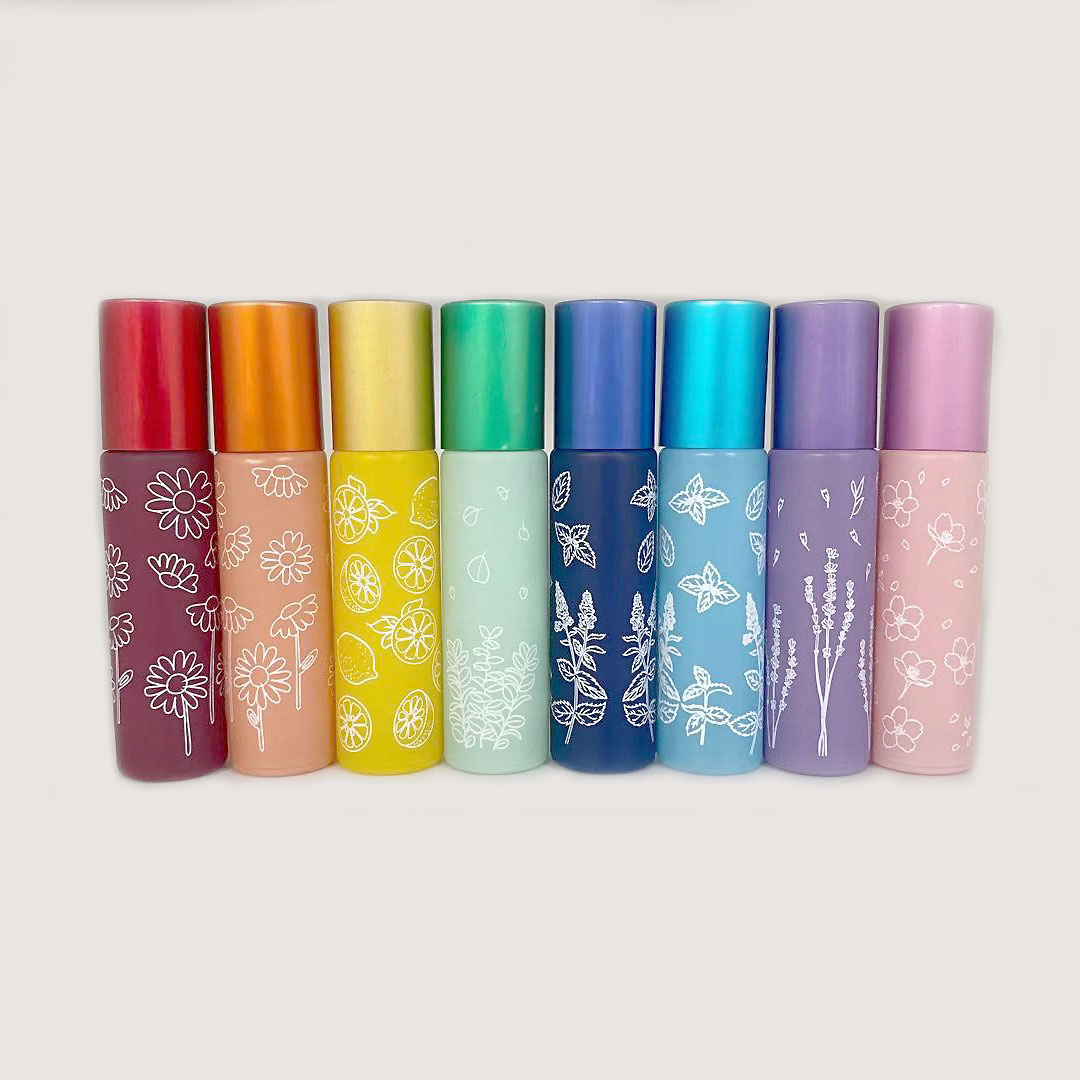 8 colours in stock 10ml roll on glass bottle with printing flowers for essential oil