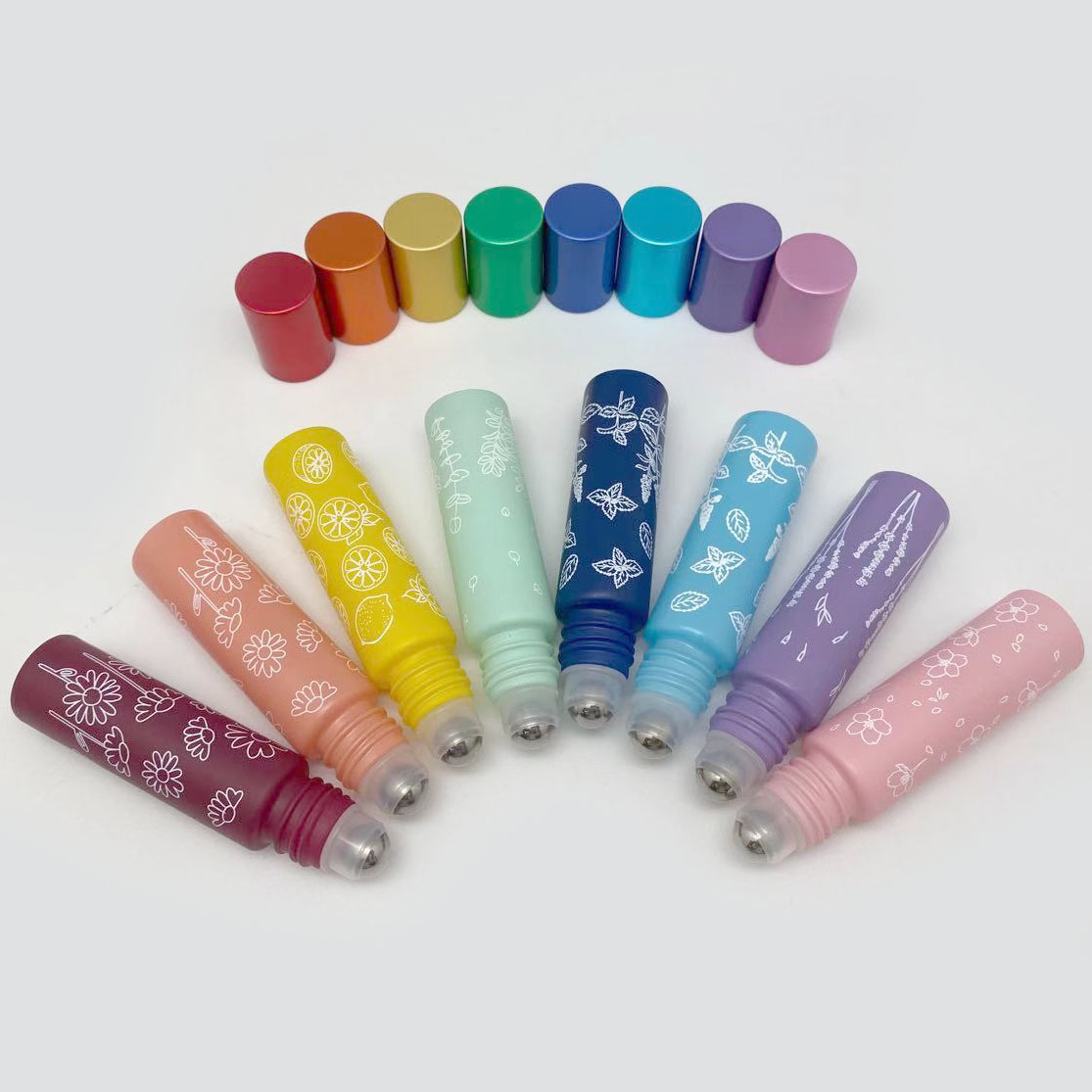8 colours in stock 10ml roll on glass bottle with printing flowers for essential oil