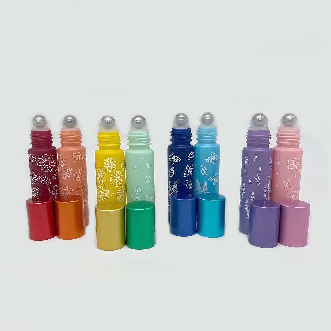 8 colours in stock 10ml roll on glass bottle with printing flowers for essential oil