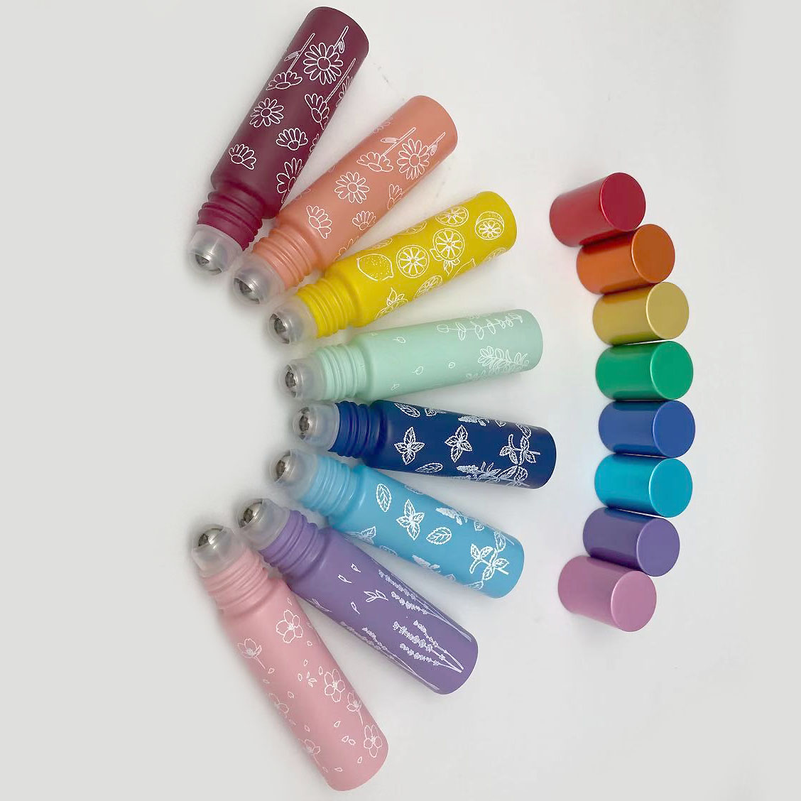 8 colours in stock 10ml roll on glass bottle with printing flowers for essential oil