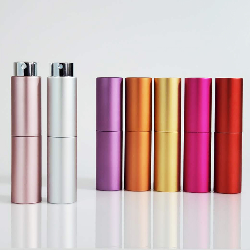 8 ml 15 ml Black Cologne Refillable Twist Colorful Portable Empty Refillable Metal Spray Perfume Atomizer Bottle Case White