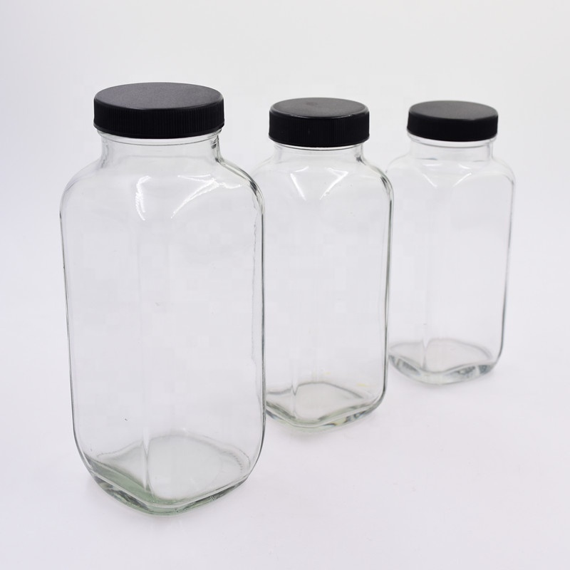 8 oz 12 oz 16 oz 250ml 350ml 500ml clear french square beverage glass bottle cold pressed juice bottles with airtight screw cap