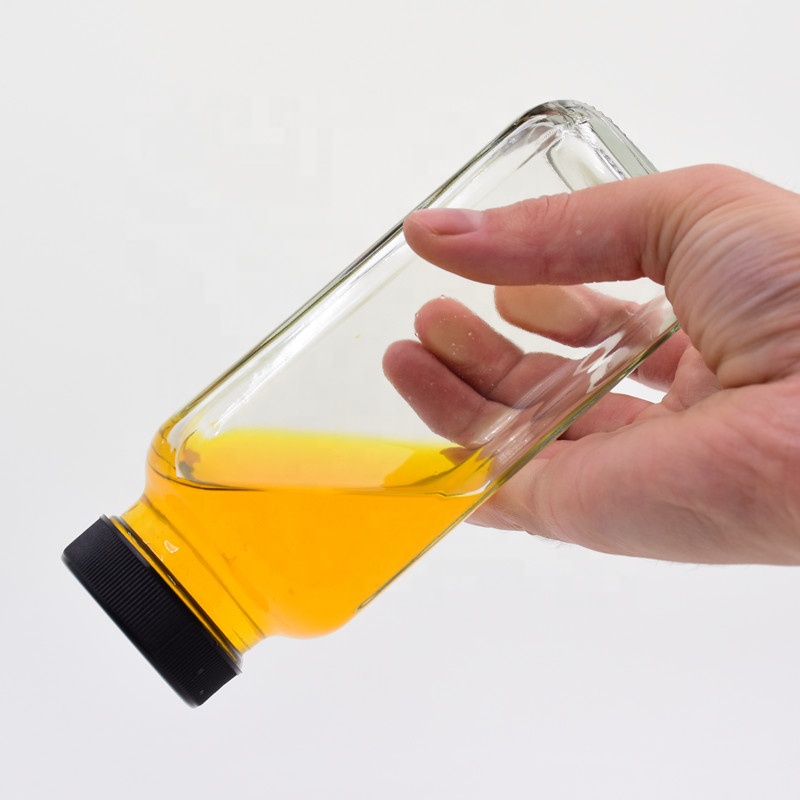 8 oz 12 oz 16 oz 250ml 350ml 500ml clear french square beverage glass bottle cold pressed juice bottles with airtight screw cap