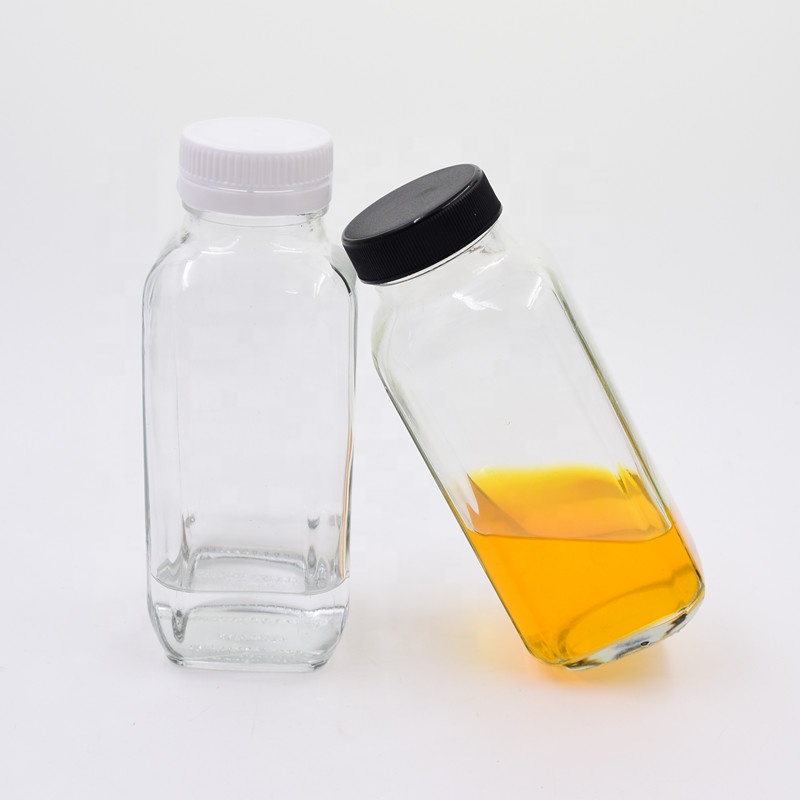8 oz 12 oz 16 oz 250ml 350ml 500ml clear french square beverage glass bottle cold pressed juice bottles with airtight screw cap