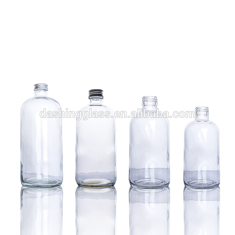 8 oz 16 oz 32 oz Clear Round Boston Glass Bottles for Kombucha Juice Package