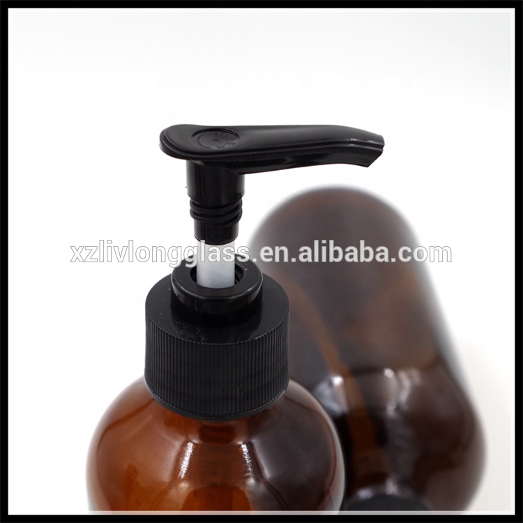 8 oz 16 oz Amber Shampoo Shower Boston Glass Bottle With Pump Sprayer Cap