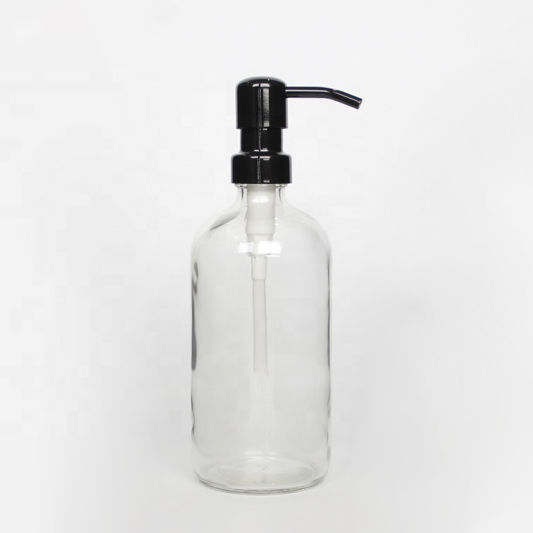 8 oz 16 oz Clear Round Glass Bottle With Lotion Pump 250 ml 500 ml