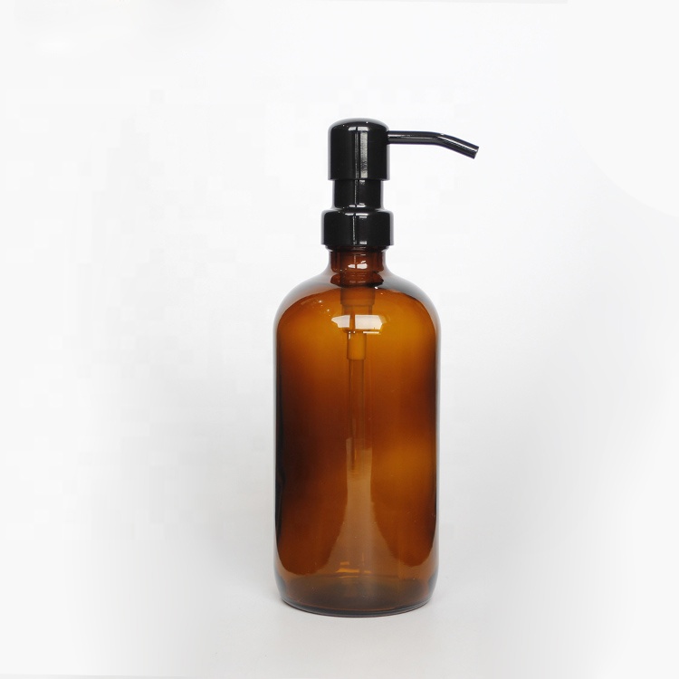 8 oz 16 oz Clear Round Glass Bottle With Lotion Pump 250 ml 500 ml