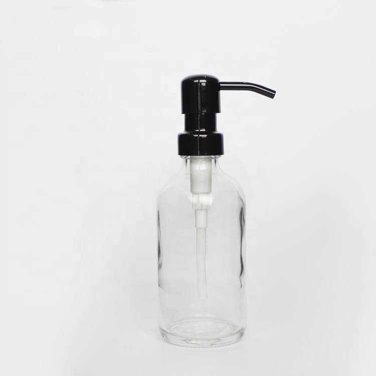 8 oz 16 oz Clear Round Glass Bottle With Lotion Pump 250 ml 500 ml