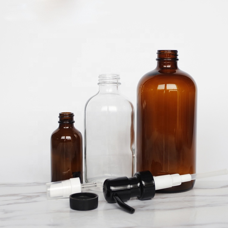 8 oz 16 oz Clear Round Glass Bottle With Lotion Pump 250 ml 500 ml