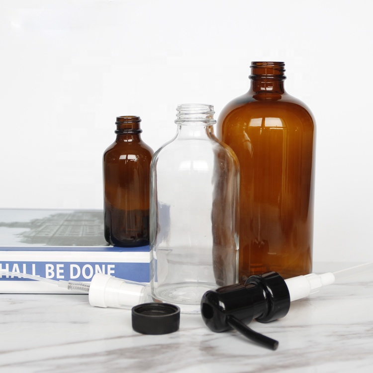 8 oz 16 oz Clear Round Glass Bottle With Lotion Pump 250 ml 500 ml