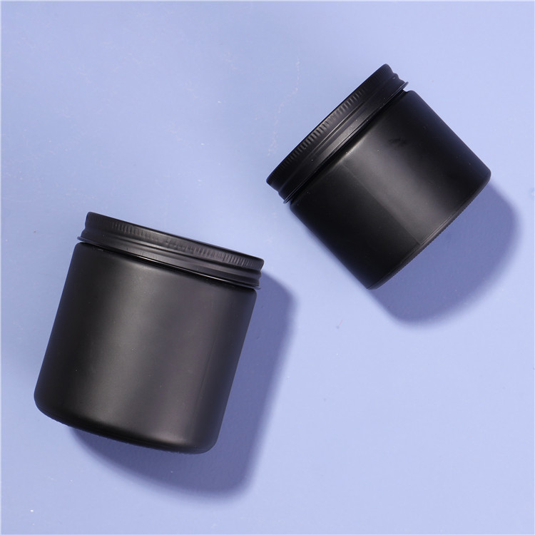 8 oz 16 oz Cylinder Black Organic Body Butter Jars Glass With Metal Lid