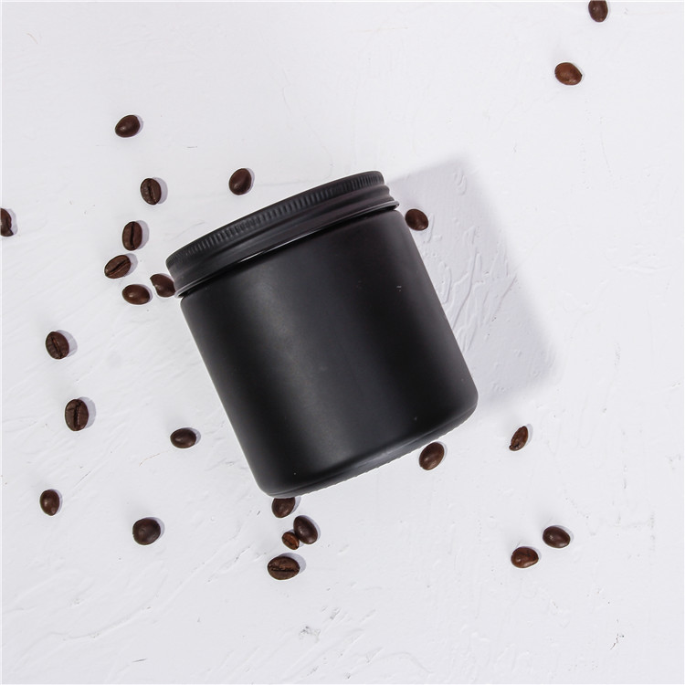 8 oz 16 oz Cylinder Black Organic Body Butter Jars Glass With Metal Lid