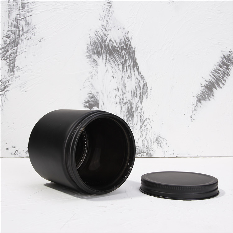 8 oz 16 oz Cylinder Black Organic Body Butter Jars Glass With Metal Lid