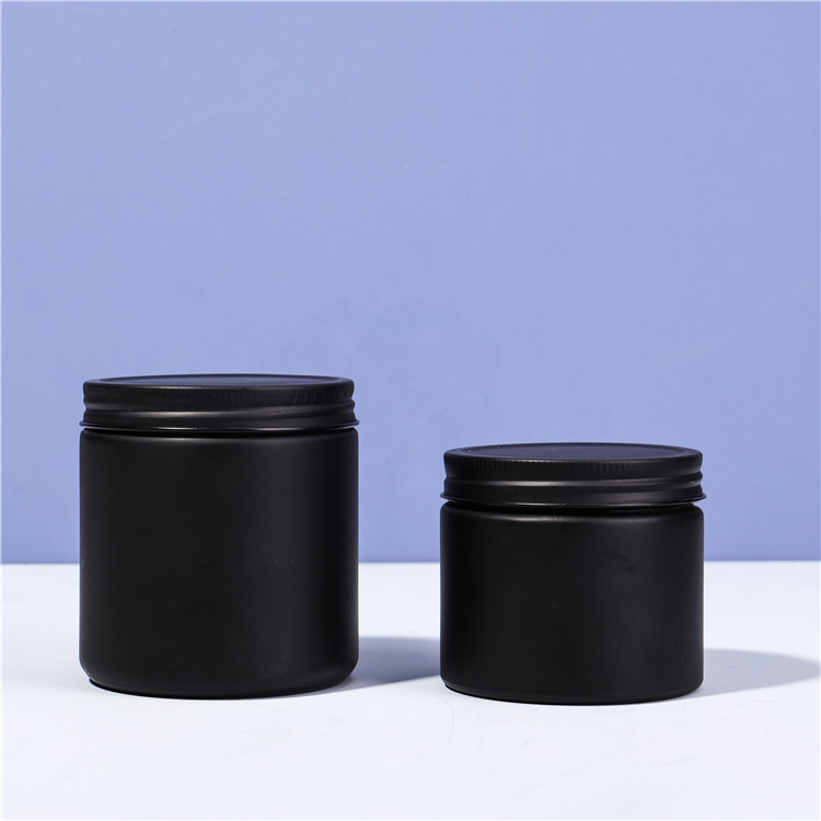 8 oz 16 oz Cylinder Black Organic Body Butter Jars Glass With Metal Lid
