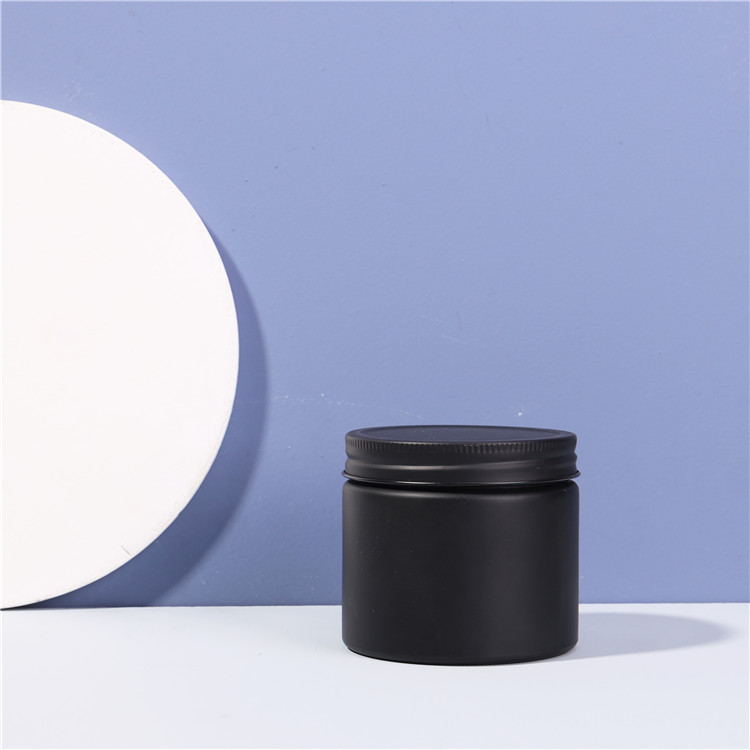 8 oz 16 oz Cylinder Black Organic Body Butter Jars Glass With Metal Lid