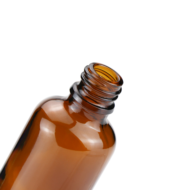 8 oz 240ml Amber Boston Round Glass Bottle with Black Cap