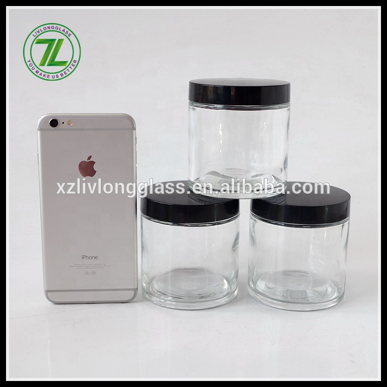 8 oz 240ml Clear Round Straight Side Glass Cosmetic Jars with Black Lids