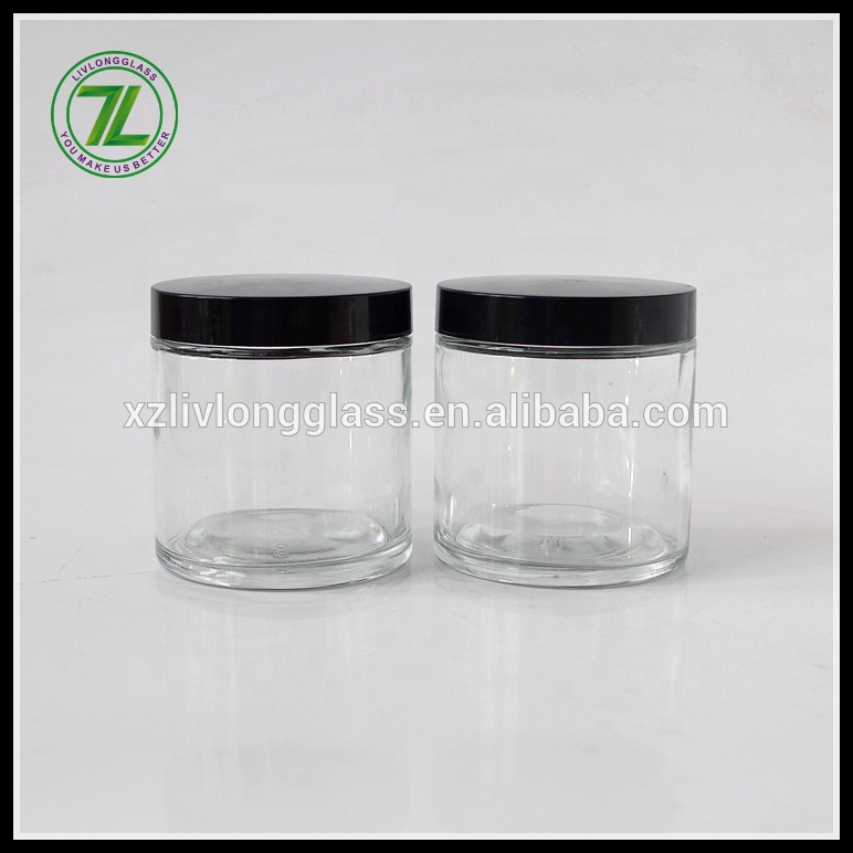 8 oz 240ml Clear Round Straight Side Glass Cosmetic Jars with Black Lids