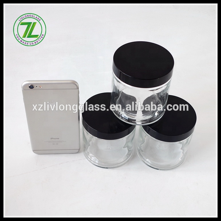 8 oz 240ml Clear Round Straight Side Glass Cosmetic Jars with Black Lids