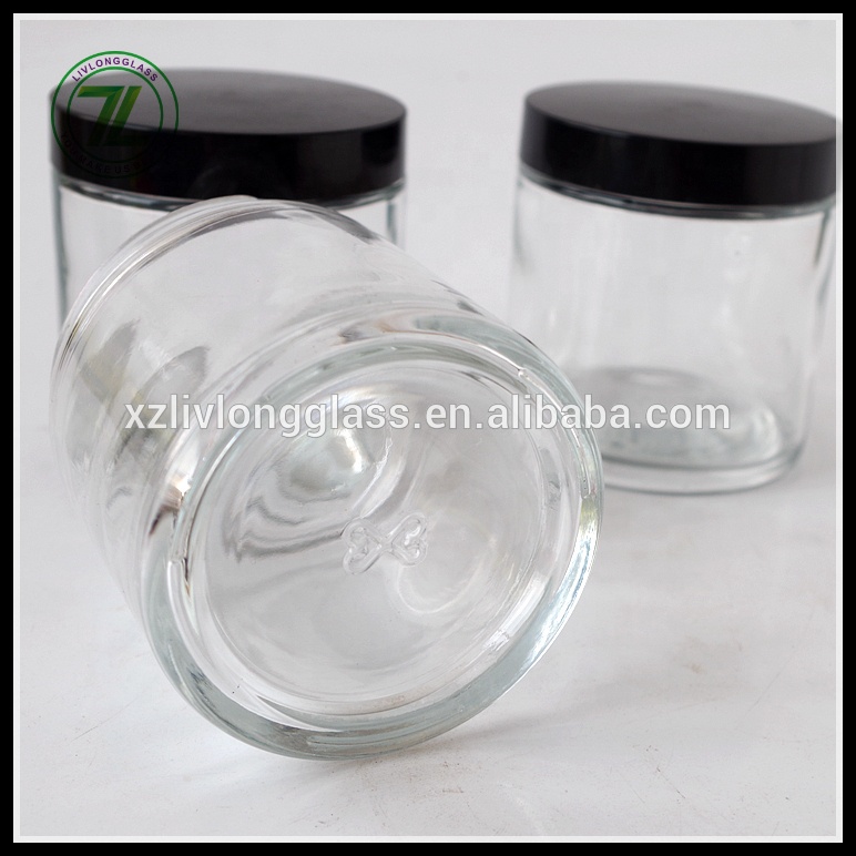 8 oz 240ml Clear Round Straight Side Glass Cosmetic Jars with Black Lids