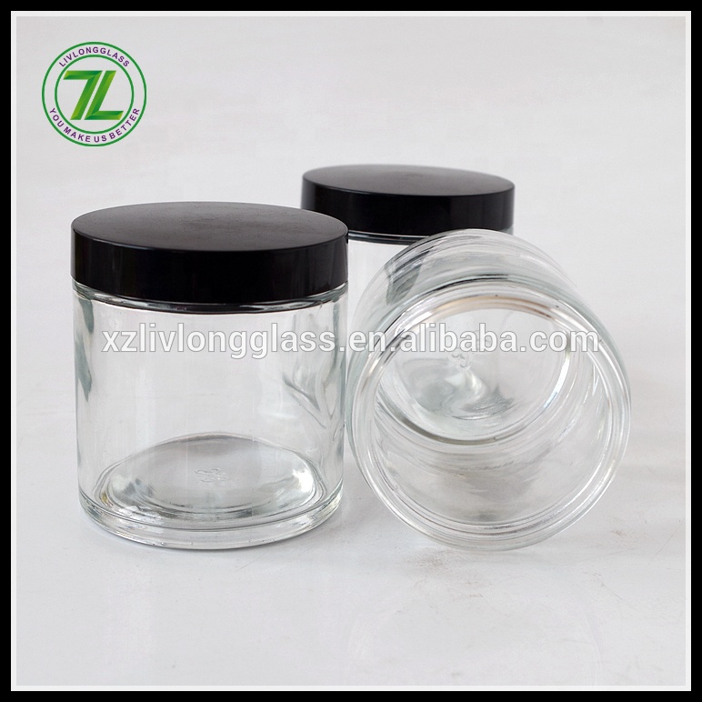8 oz 240ml Clear Round Straight Side Glass Cosmetic Jars with Black Lids