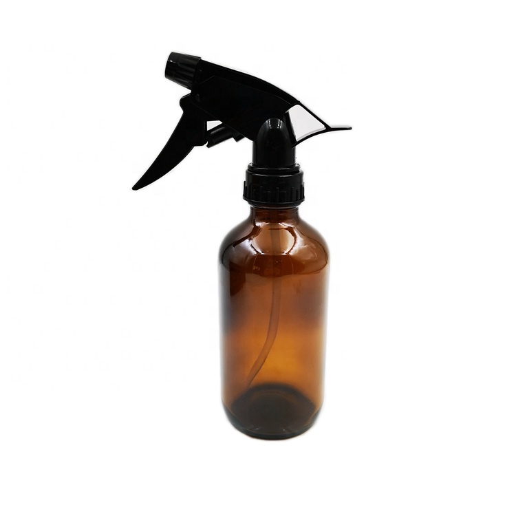8 oz 250ml Amber Boston Round Hand sanitizer Glass Bottles with Trigger Spray