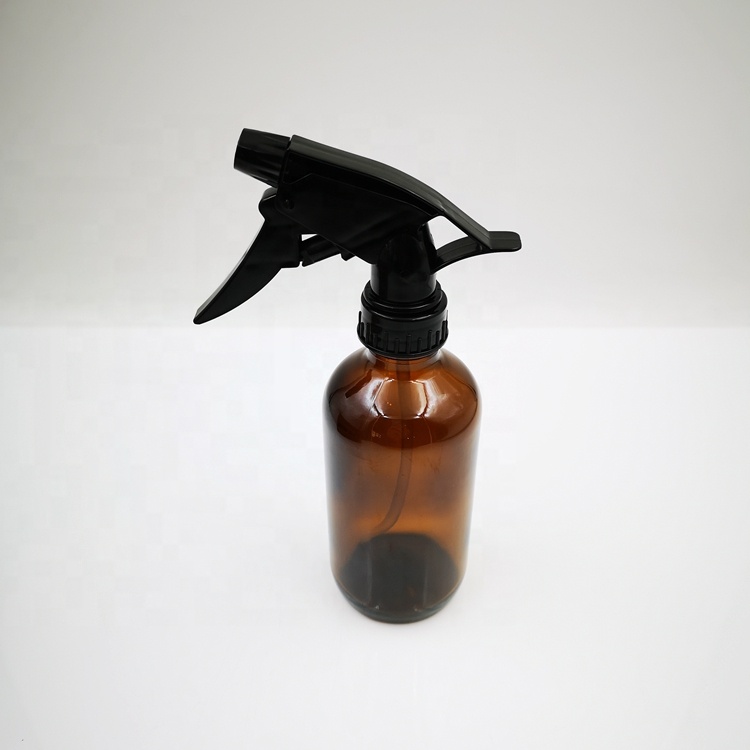 8 oz 250ml Amber Boston Round Hand sanitizer Glass Bottles with Trigger Spray