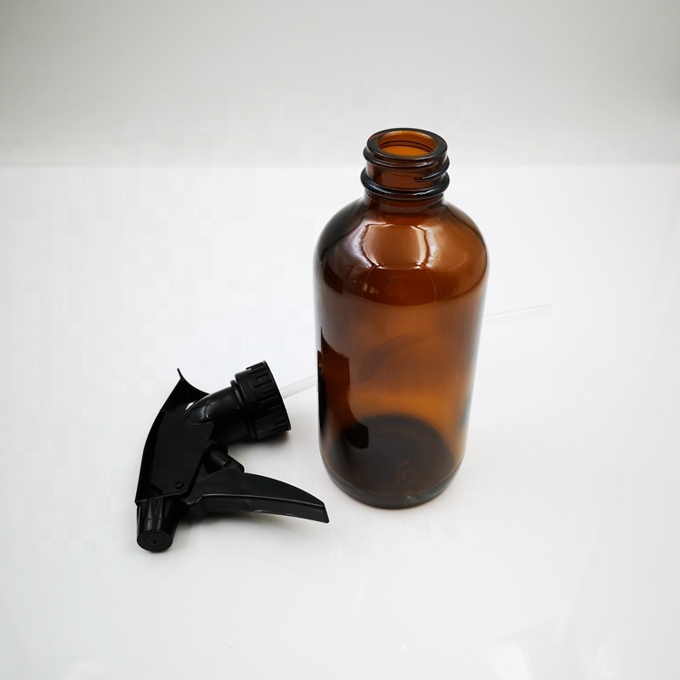 8 oz 250ml Amber Boston Round Hand sanitizer Glass Bottles with Trigger Spray