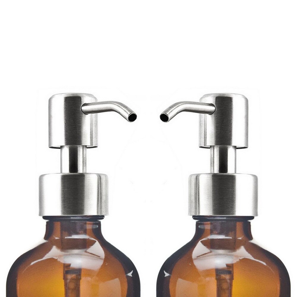 8 oz 250ml Essential Oils Homemade Lotion Round Amber Glass Bottle with Liquid Soap Dispenser Stainless Steel Pump