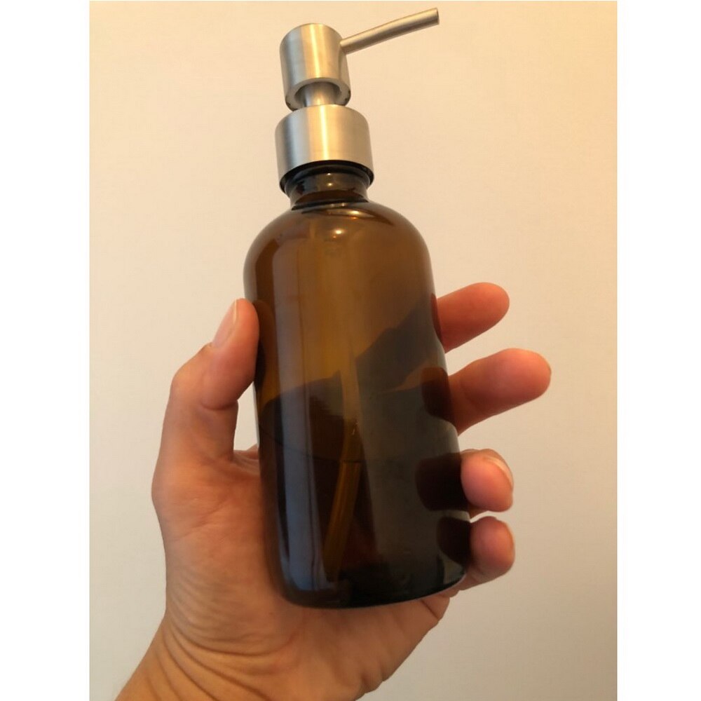 8 oz 250ml Essential Oils Homemade Lotion Round Amber Glass Bottle with Liquid Soap Dispenser Stainless Steel Pump
