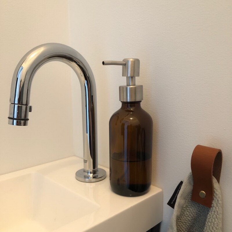 8 oz 250ml Essential Oils Homemade Lotion Round Amber Glass Bottle with Liquid Soap Dispenser Stainless Steel Pump