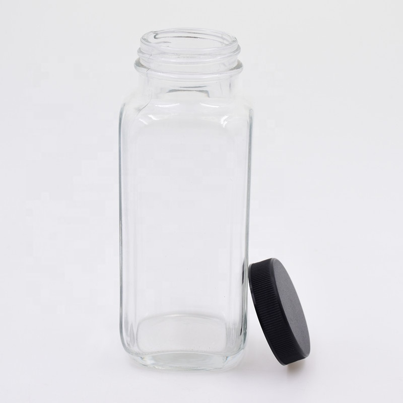 8 oz 250ml clear empty french square beverage glass bottle cold pressed juice milk Smoothie bottles with airtight PP screw cap
