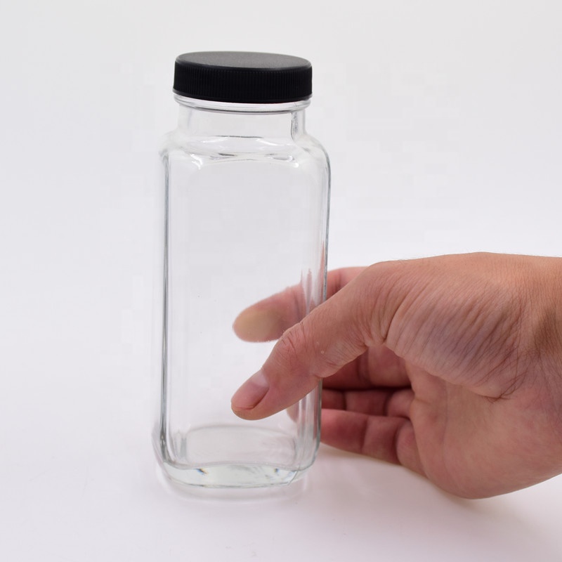 8 oz 250ml clear empty french square beverage glass bottle cold pressed juice milk Smoothie bottles with airtight PP screw cap