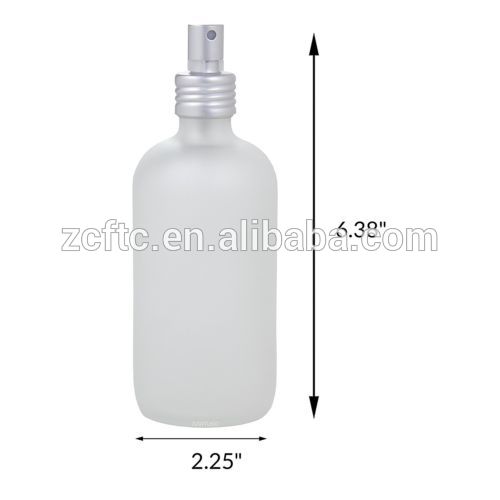 8 oz Frosted Clear Glass Boston Round Bottle with Metal Aluminum Fine Mist Spray